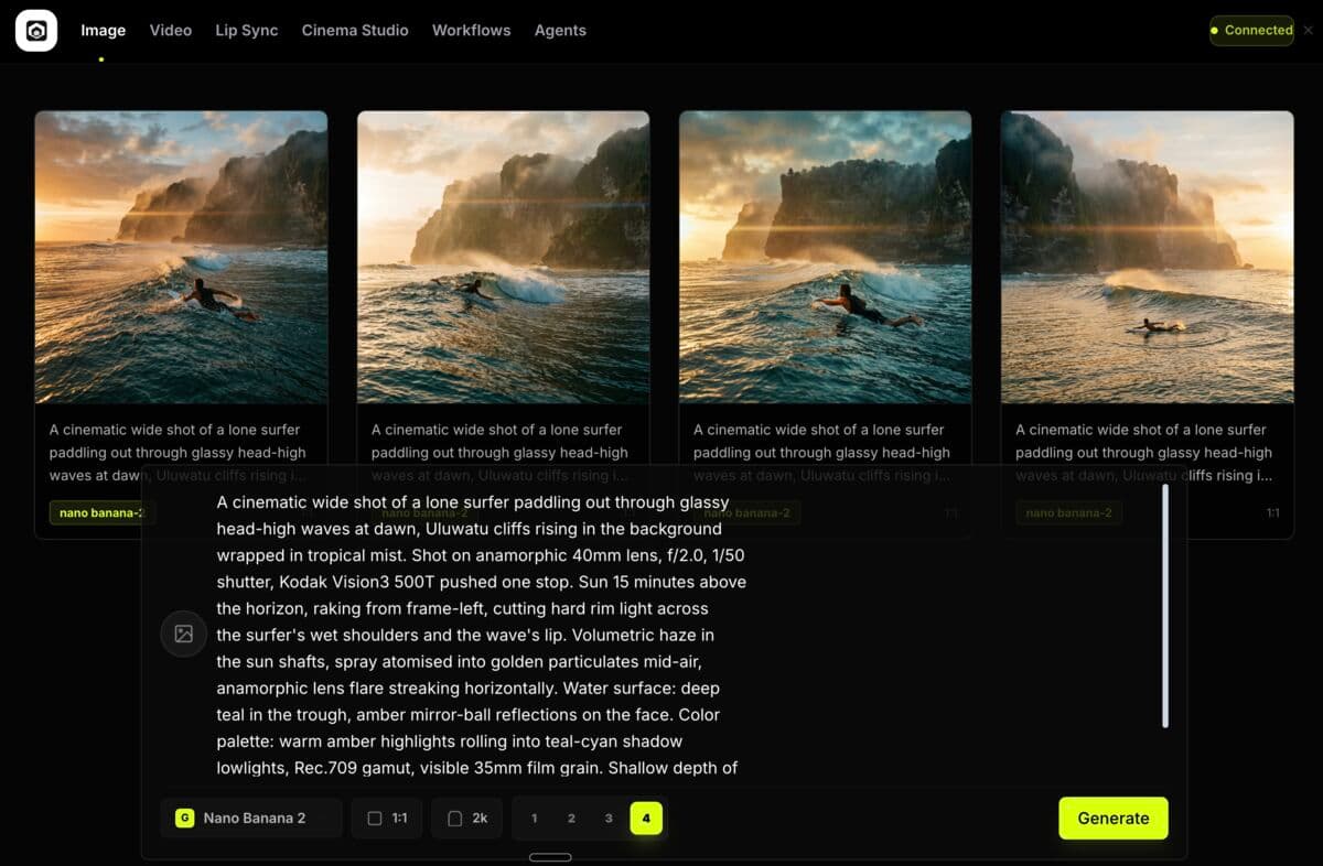 Image studio Open Generative AI nampilin empat hasil gambar dari satu prompt